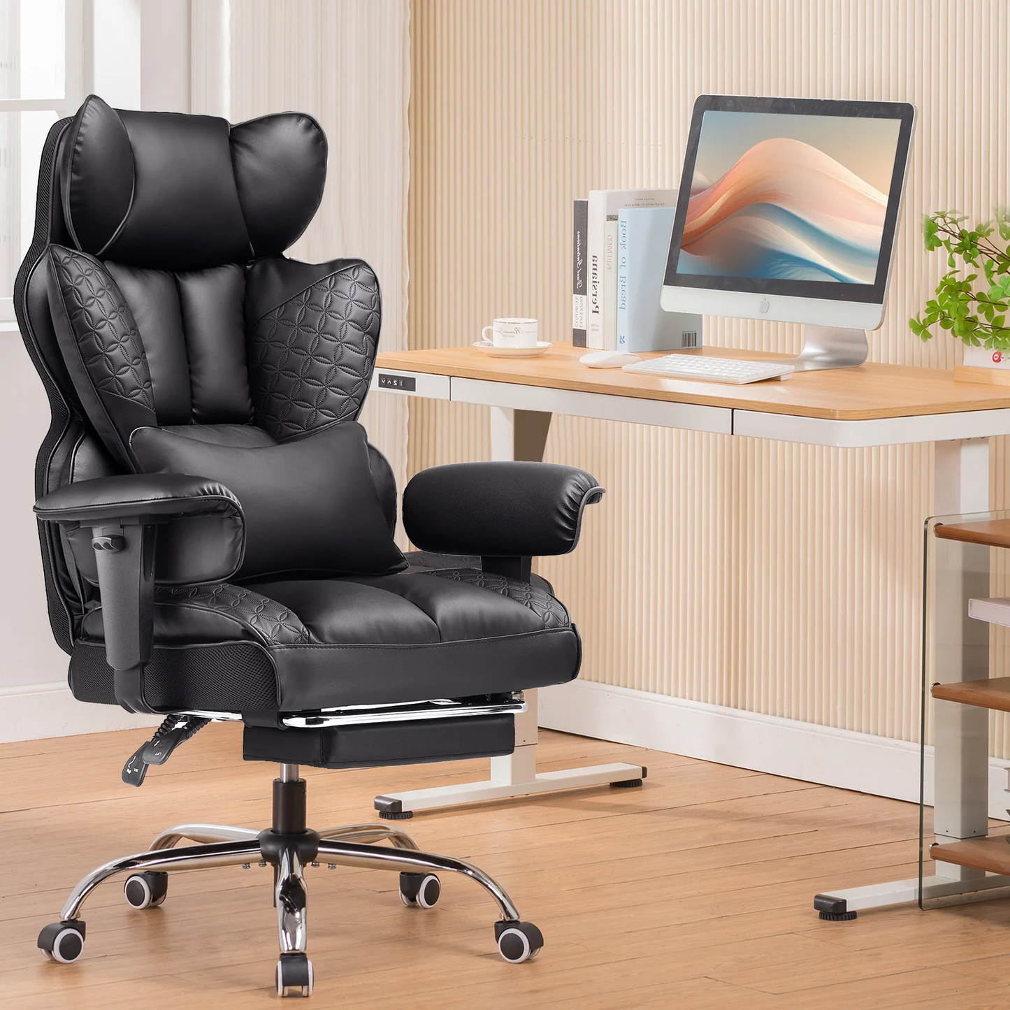 Ergonomic Leather Executive Office Chair with Footrest & Recline