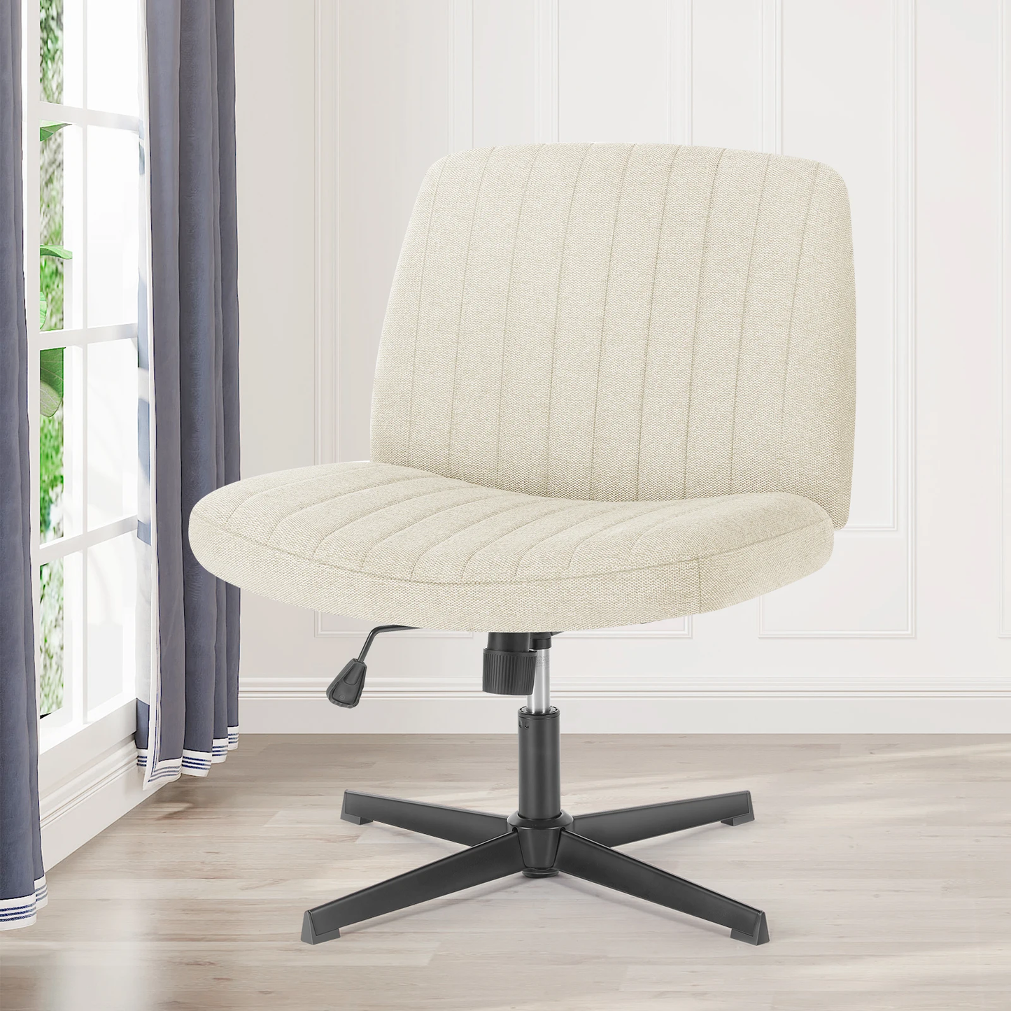 Cross-Legged Armless Swivel Office Chair – Wide Fabric Task Chair
