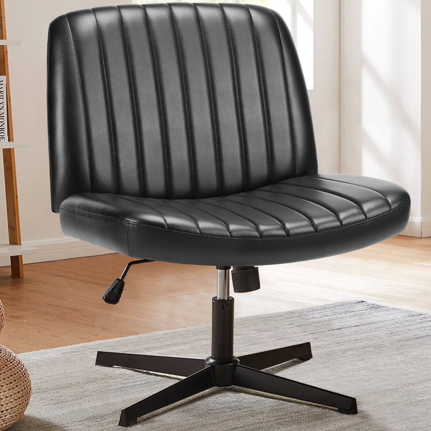Cross-Legged Armless Swivel Office Chair – Wide Fabric Task Chair