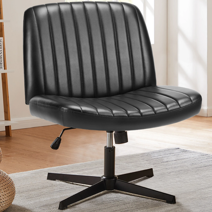 Cross-Legged Armless Swivel Office Chair – Wide Fabric Task Chair