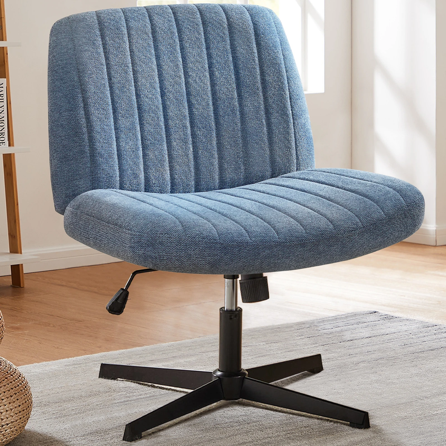 Cross-Legged Armless Swivel Office Chair – Wide Fabric Task Chair