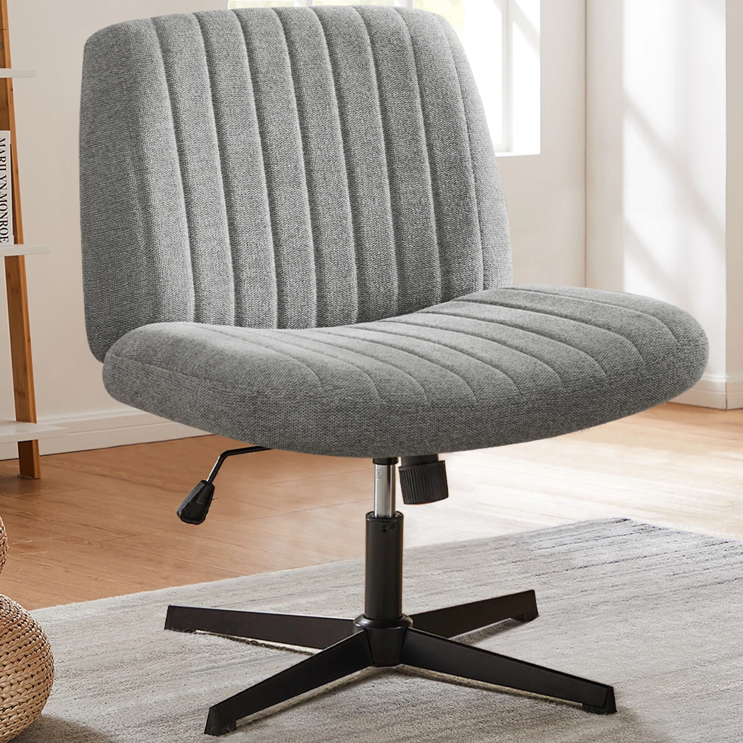 Cross-Legged Armless Swivel Office Chair – Wide Fabric Task Chair